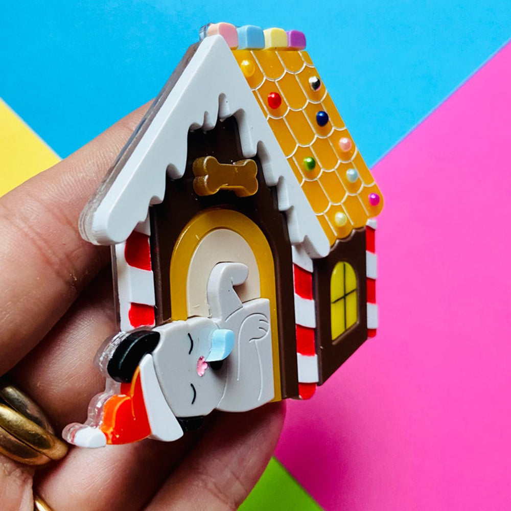 Christmas Collection - Gingerbread Dog House - Acrylic Brooch by Makokot Design