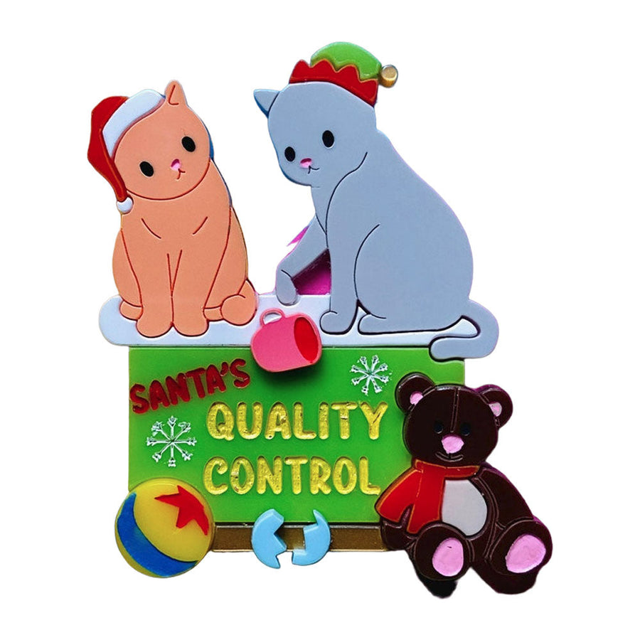 Christmas Collection - Santa's Quality Control - Acrylic Brooch by Makokot Design