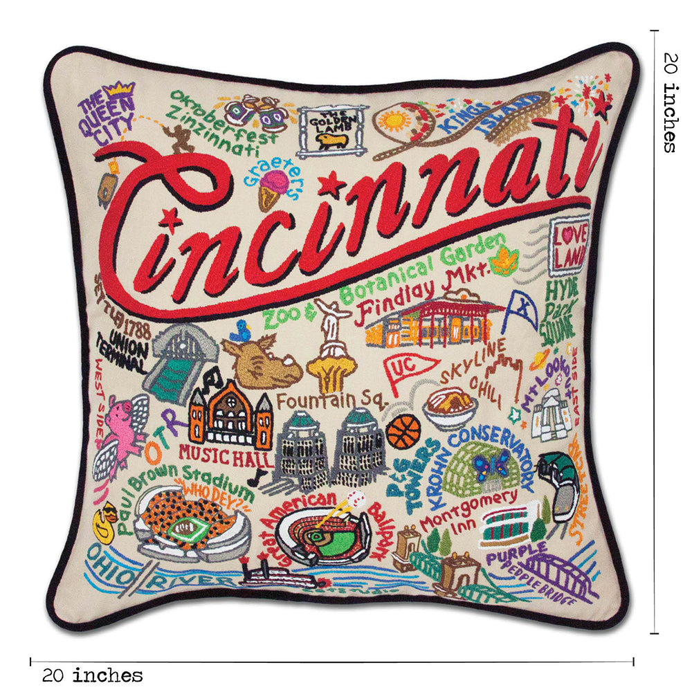 Cincinnati Hand-Embroidered Pillow