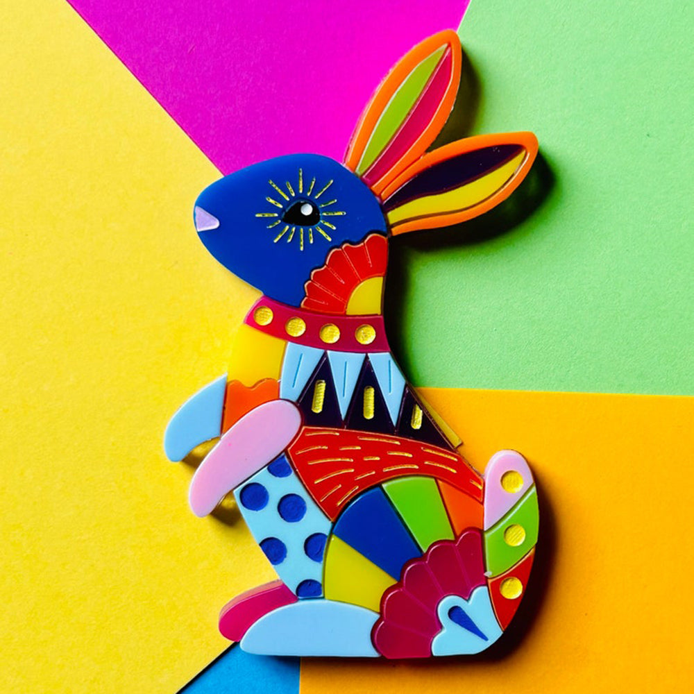 Mexican Folk Art Collection - Acrylic Brooch with Alebrije Rabbit by Makokot Design