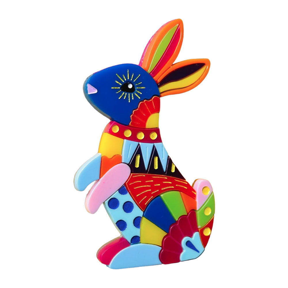 Mexican Folk Art Collection - Acrylic Brooch with Alebrije Rabbit by Makokot Design