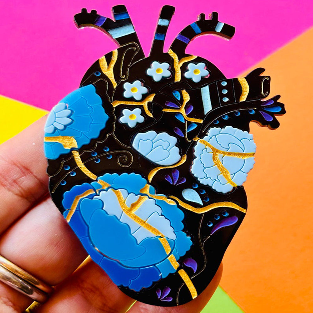 Anatomic Hearts Collection - Acrylic Brooch with Japanese Kintsugi Heart by Makokot Design