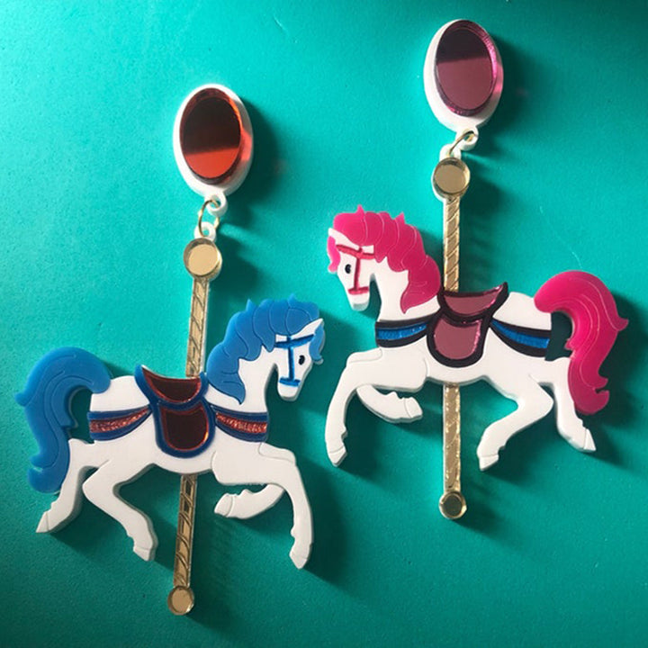 Funfair Collection - Acrylic Earrings with Carousel Horse by Makokot Design