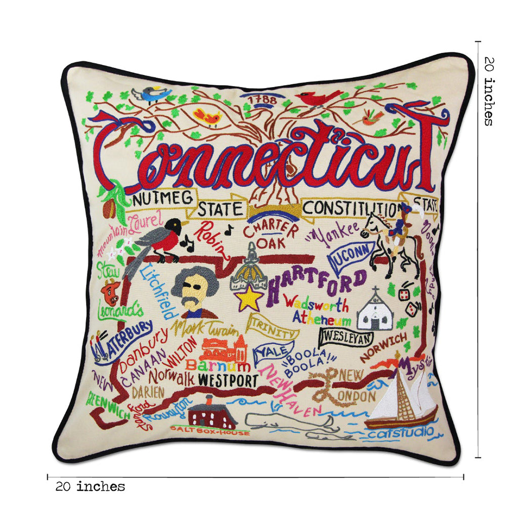 Connecticut Hand-Embroidered Pillow