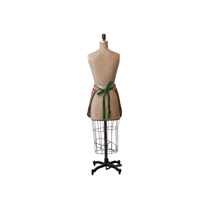 Cotton Slub Printed Half Apron w/ Embroidery, Holly, Pom Poms & Pocket © by Creative Co-Op