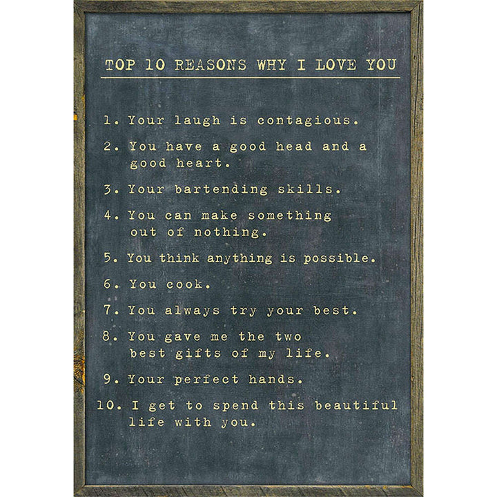 Custom Top 10 Reasons Why I Love You - Grey Wood Art Print - 25" X 36" by Sugarboo Design