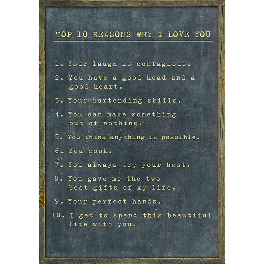 Custom Top 10 Reasons Why I Love You - Grey Wood Art Print - 25" X 36" by Sugarboo Design