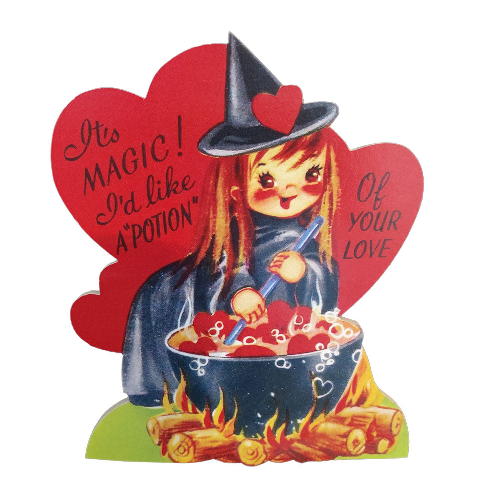 Cute Witch Valentines Day Card Wood Cutout by Sawmill Shop