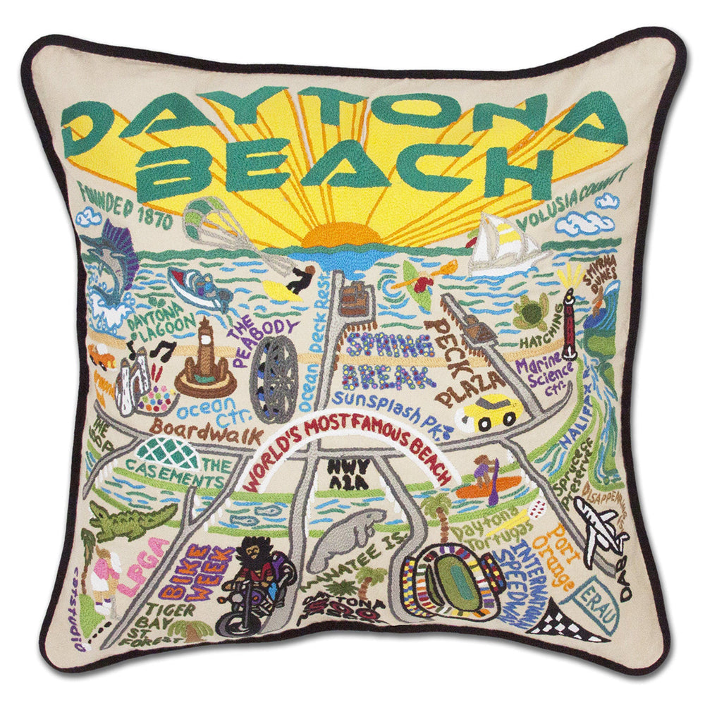 Daytona Beach Hand-Embroidered Pillow