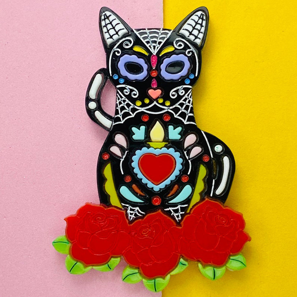 Day of the Dead 2021 Collection - Calavera Cats Acrylic Brooch by Makokot Design