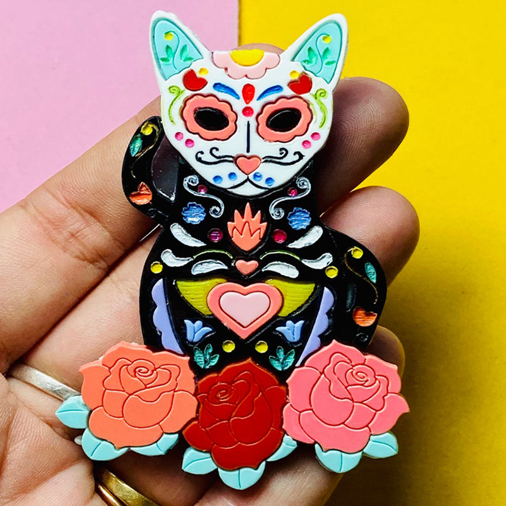 Day of the Dead 2021 Collection - Calavera Cats Acrylic Brooch by Makokot Design