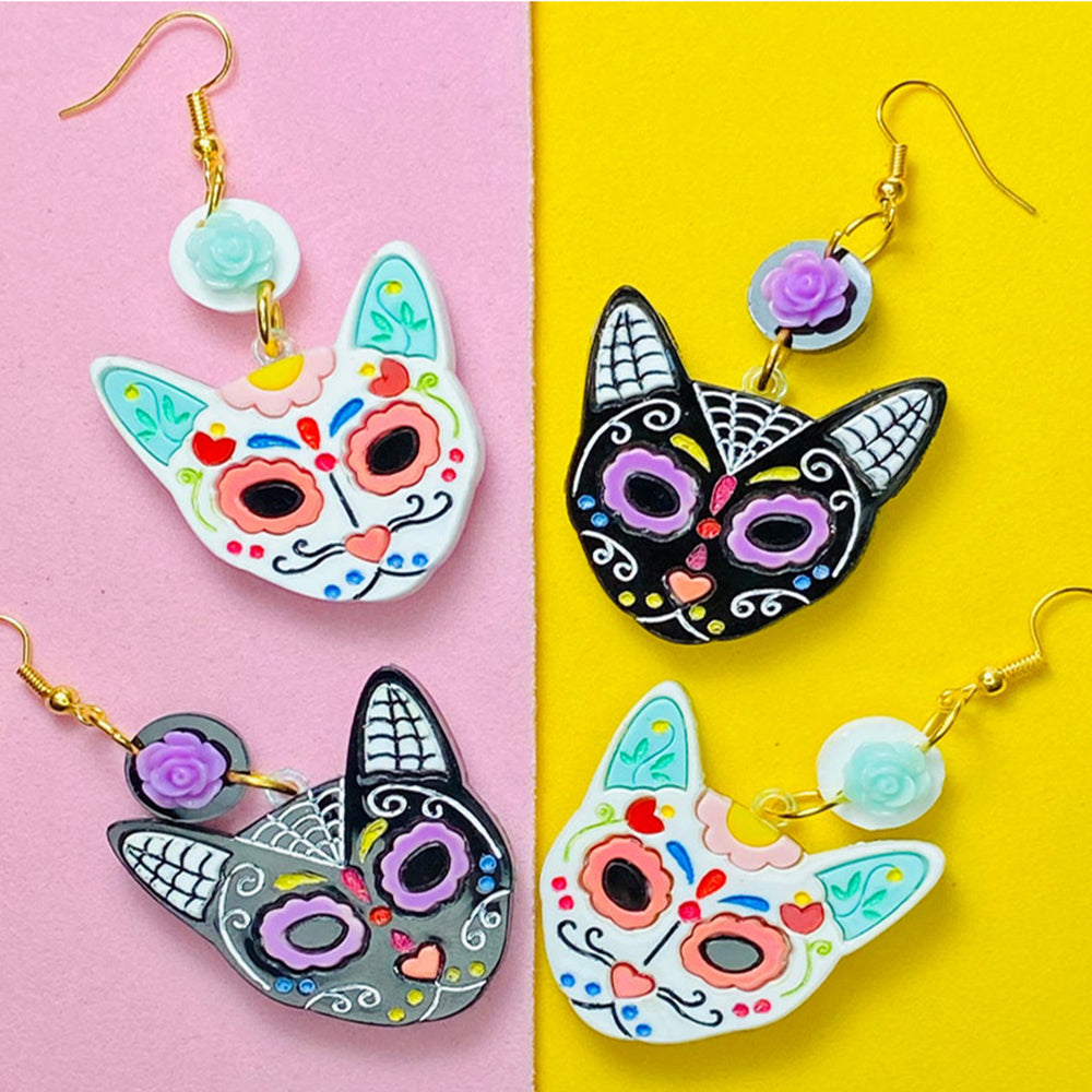 Day of the Dead 2021 Collection - Calavera Cats Acrylic Earrings by Makokot Design