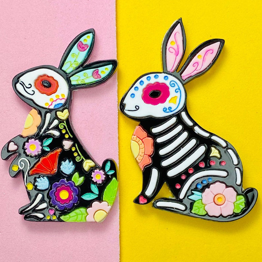 Day of the Dead 2021 Collection - Calavera Rabbits Acrylic Brooch by Makokot Design