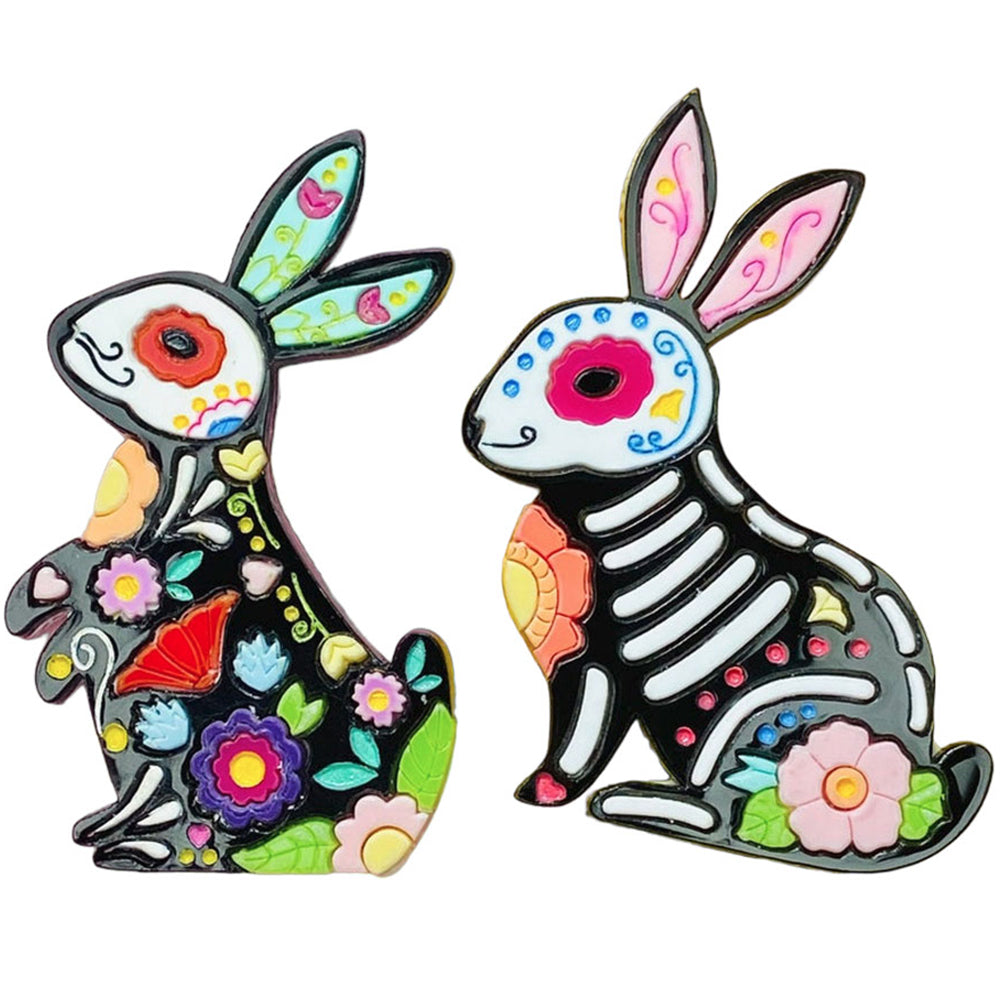 Day of the Dead 2021 Collection - Calavera Rabbits Acrylic Brooch by Makokot Design