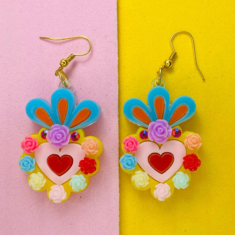 Day of the Dead 2021 Collection - Heart with Flowers Earrings by Makokot Design