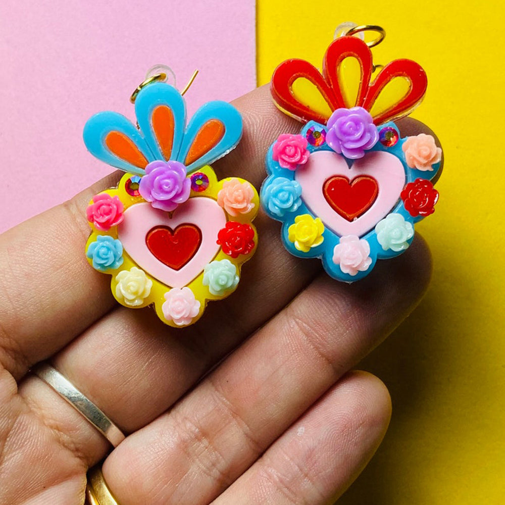 Day of the Dead 2021 Collection - Heart with Flowers Earrings by Makokot Design