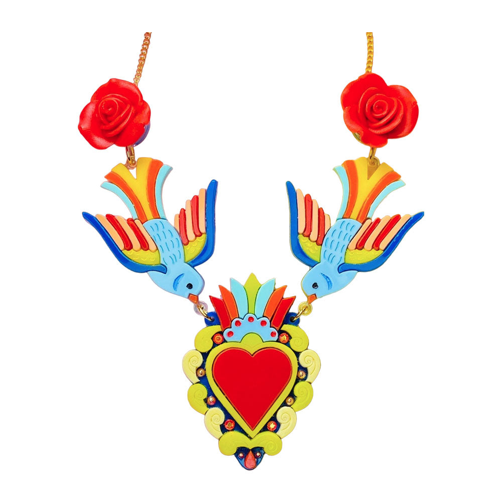 Day of the Dead 2021 Collection - Milagros with Swallows Acrylic Necklace by Makokot Design