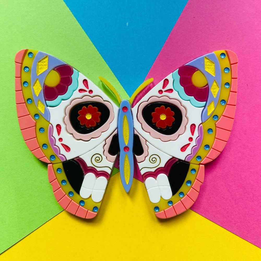 Day of the Dead 2022 - Butterfly Skull Acrylic Brooch by Makokot Design