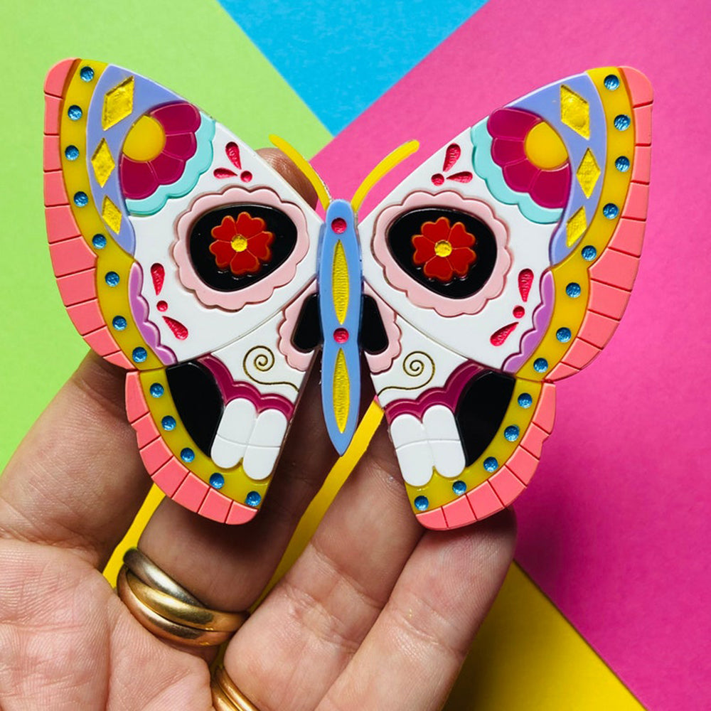 Day of the Dead 2022 Butterfly Skull Acrylic Brooch by Makokot