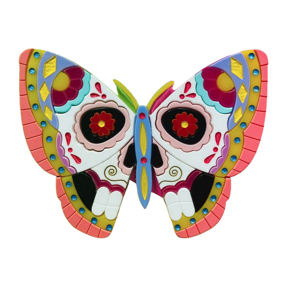 Day of the Dead 2022 - Butterfly Skull Acrylic Brooch by Makokot Design