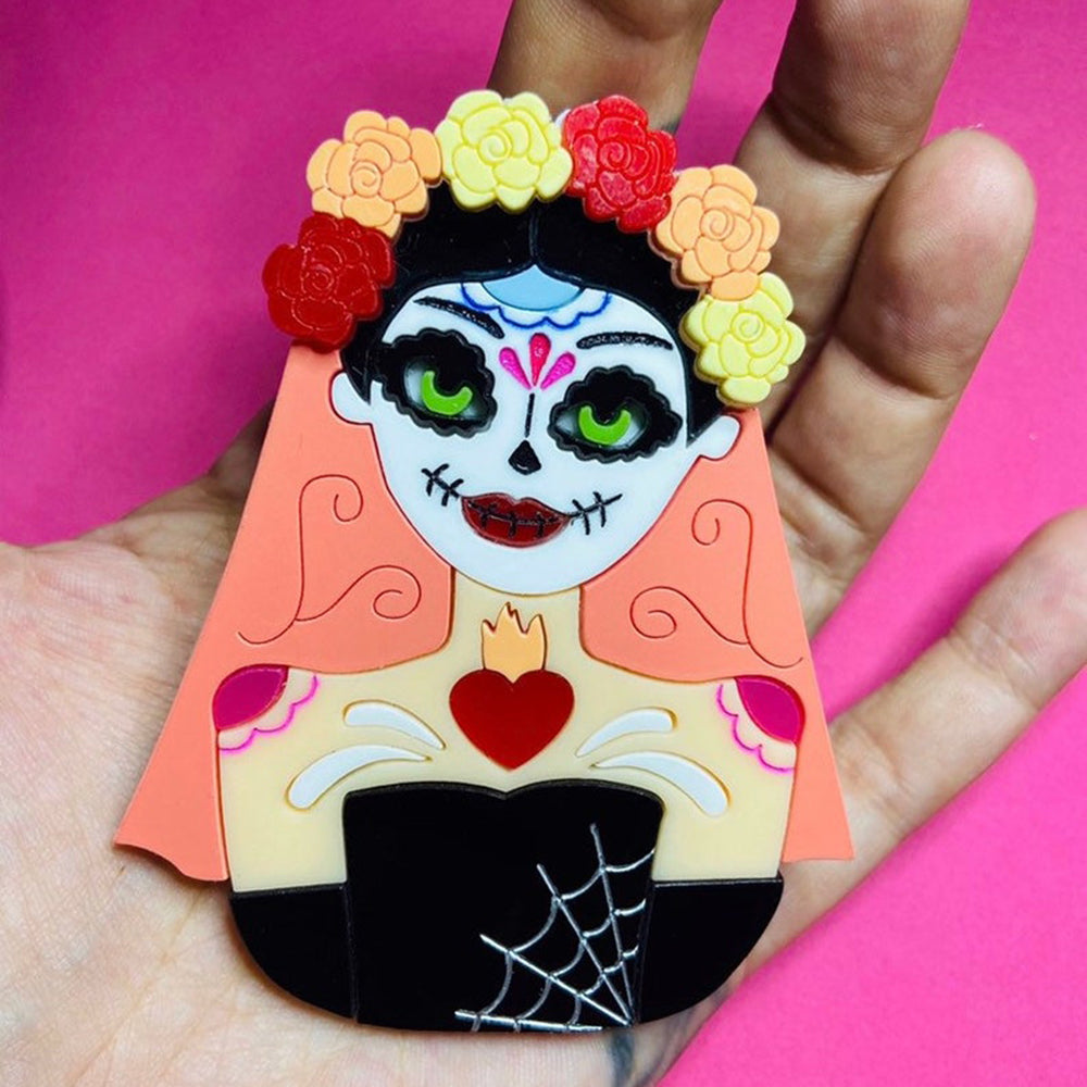 Day of the Dead - Cocotte Skull Mask Acrylic Brooch by Makokot Design