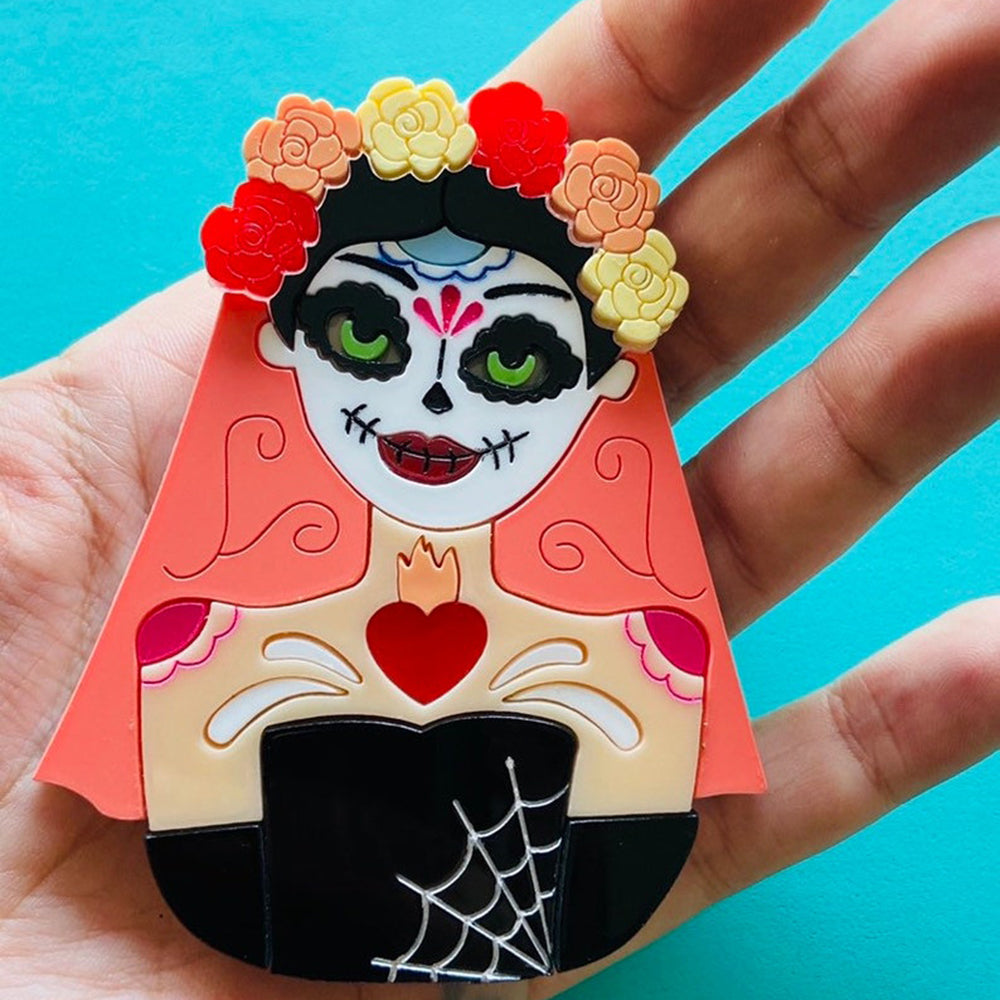 Day of the Dead - Cocotte Skull Mask Acrylic Brooch by Makokot Design