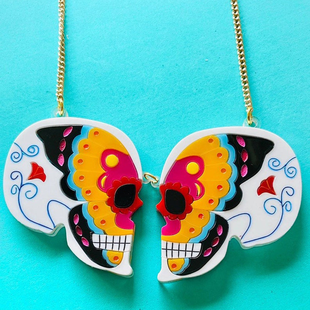 Day of the Dead Collection - Butterfly Skulls Acrylic Necklace by Makokot Design