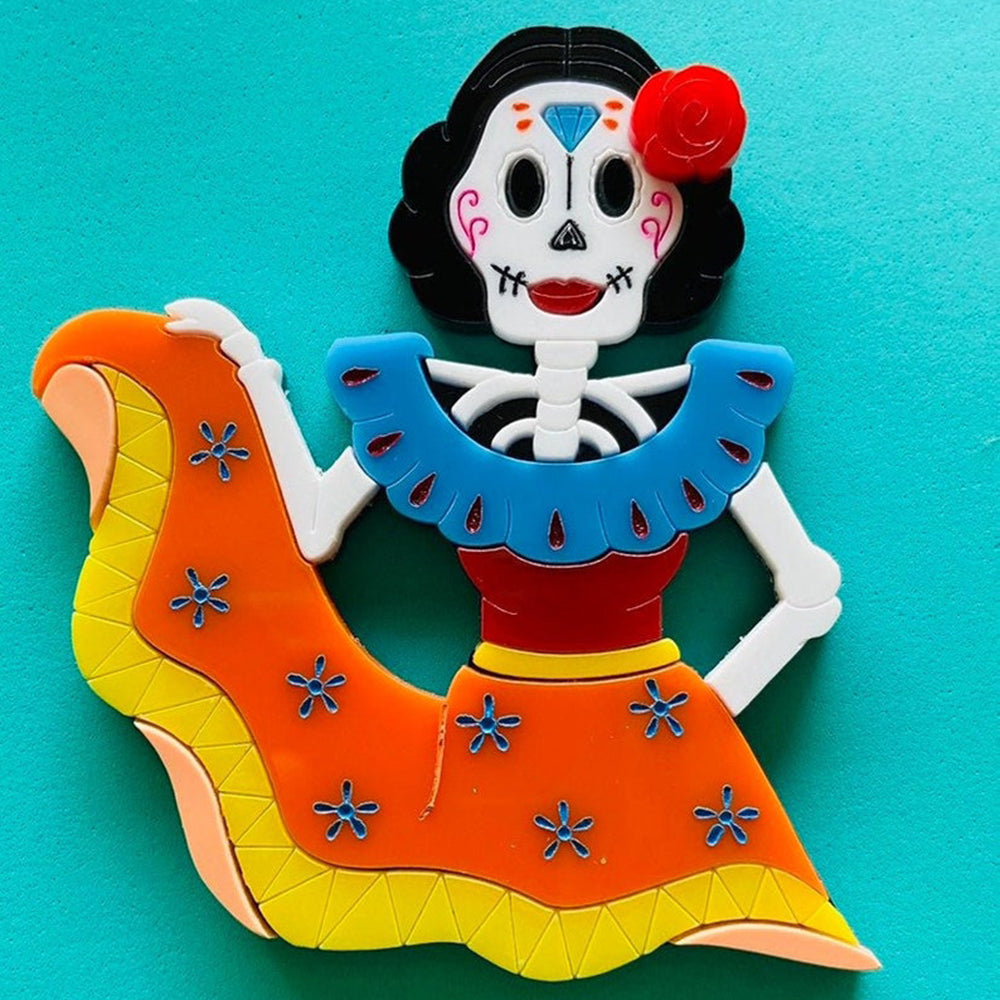 Day of the Dead Collection - Dancing Calavera Acrylic Brooch by Makokot Design