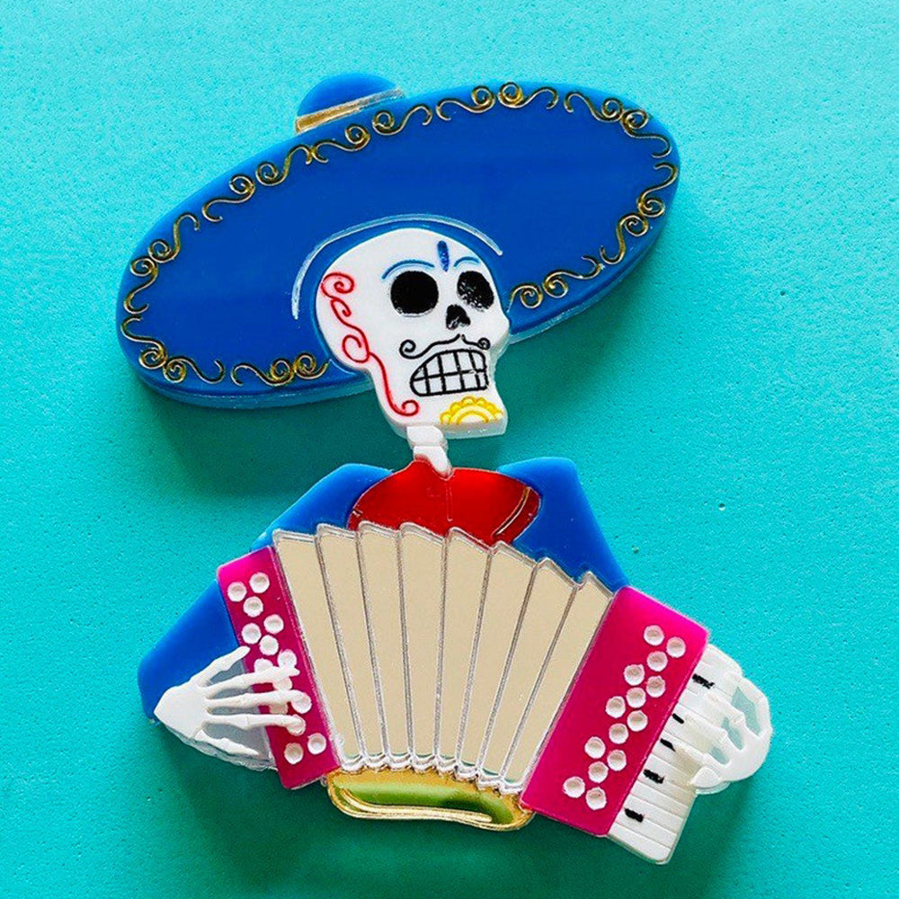 Day of the Dead Collection - Mariachi Accordionist Acrylic Brooch by Makokot Design