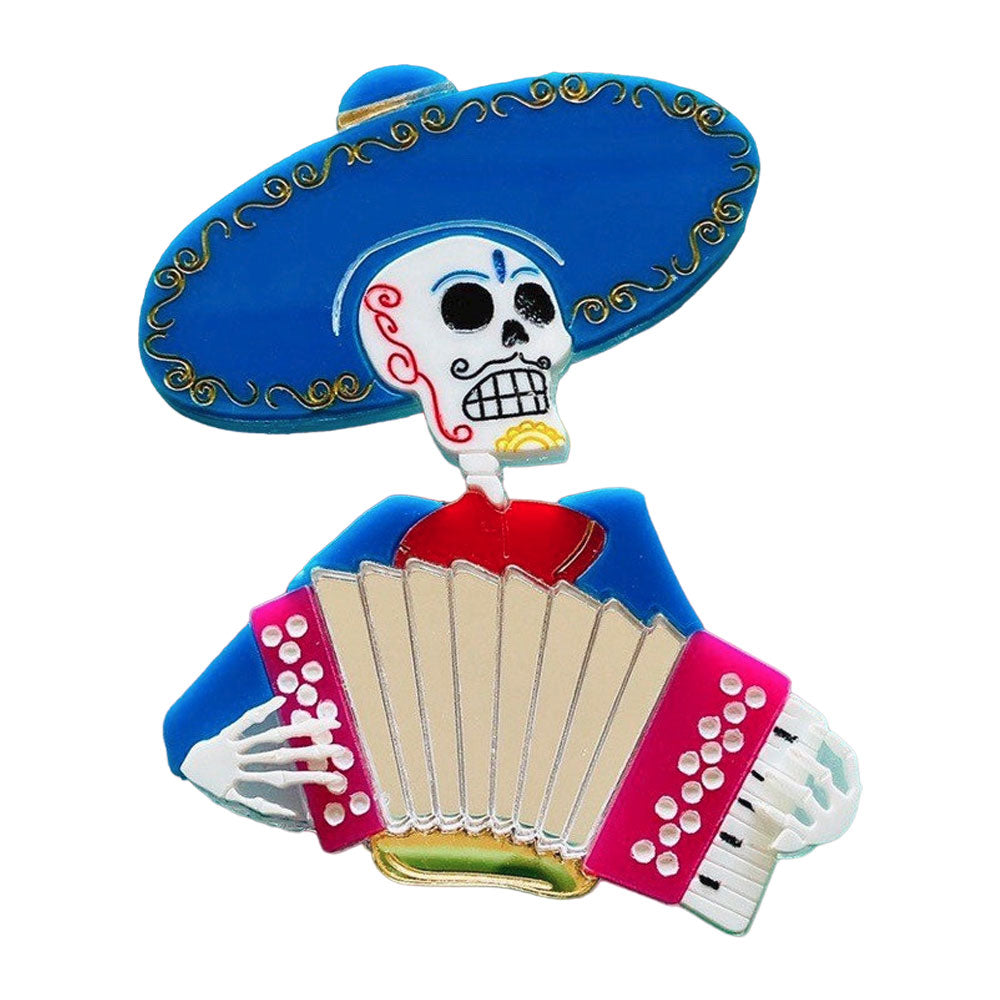 Day of the Dead Collection - Mariachi Accordionist Acrylic Brooch by Makokot Design