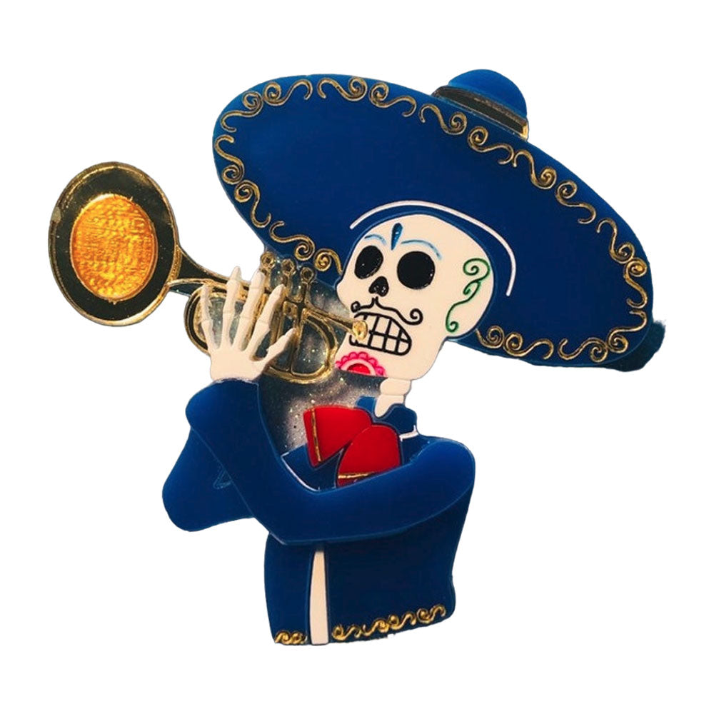 Day of the Dead Collection - Mariachi Trumpet Player Acrylic Brooch by Makokot Design