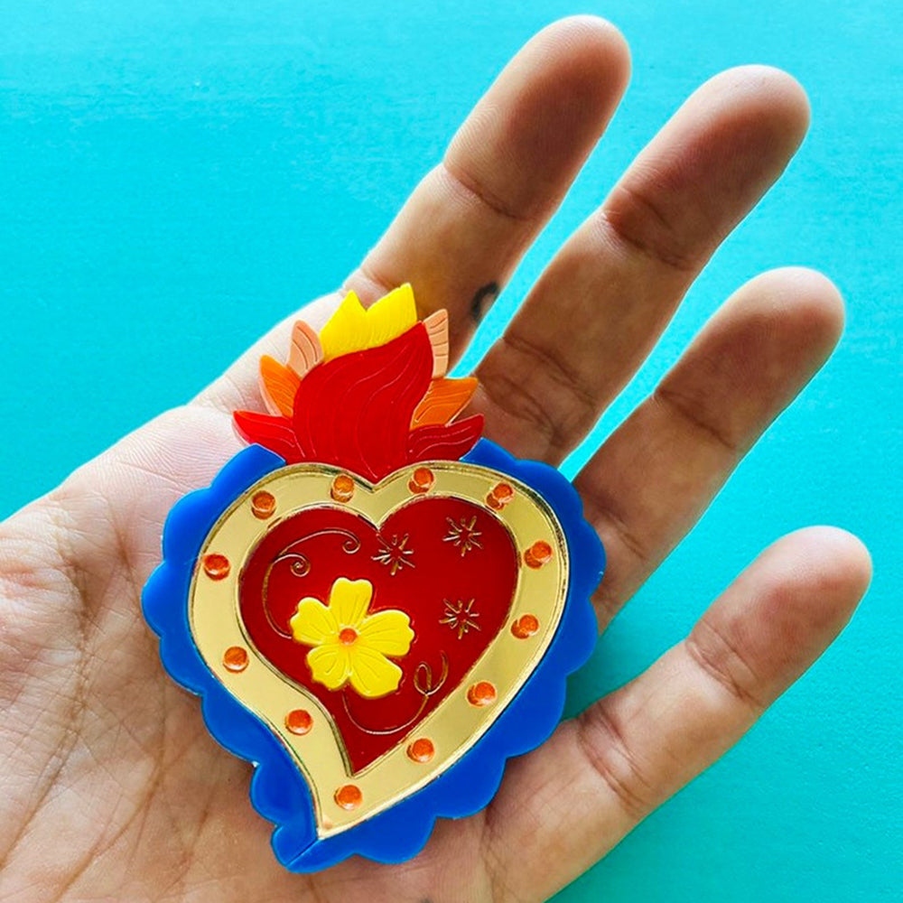 Day of the Dead Collection - Mexican Sacred Heart Brooch by Makokot Design