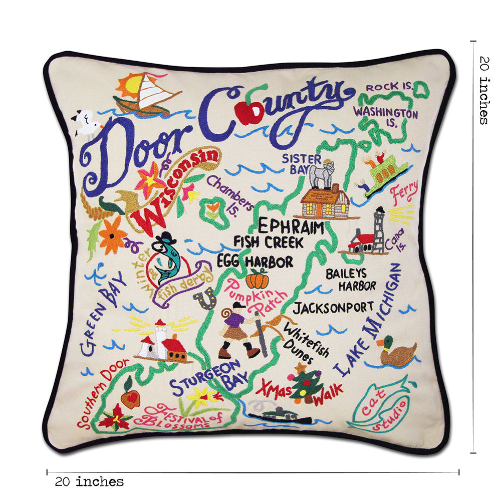 Door County Hand-Embroidered Pillow