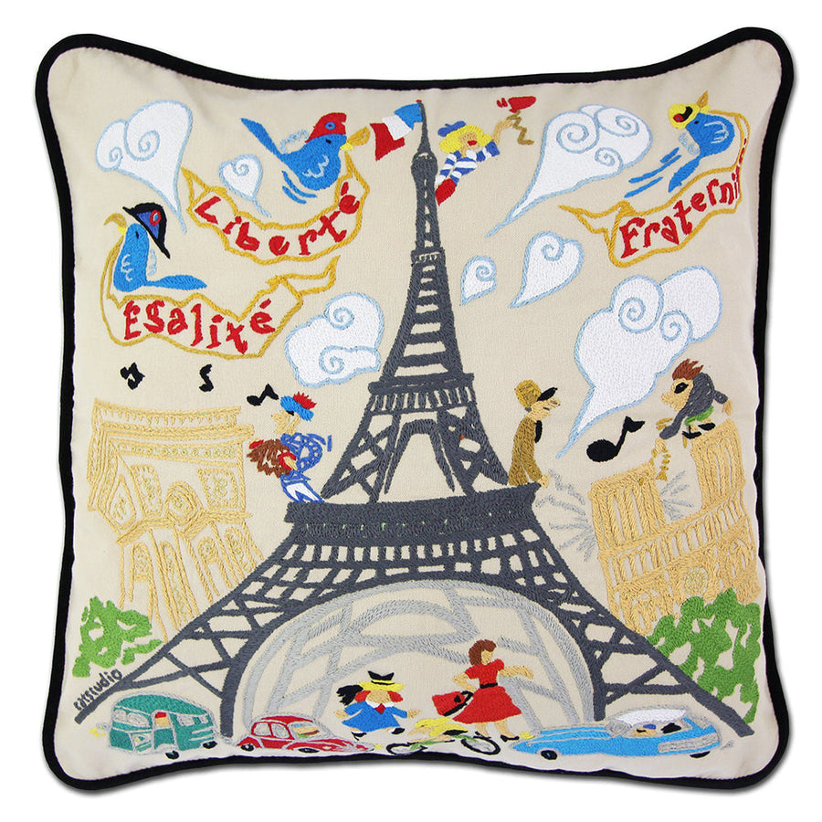 Eiffel Tower Paris Hand-Embroidered Pillow