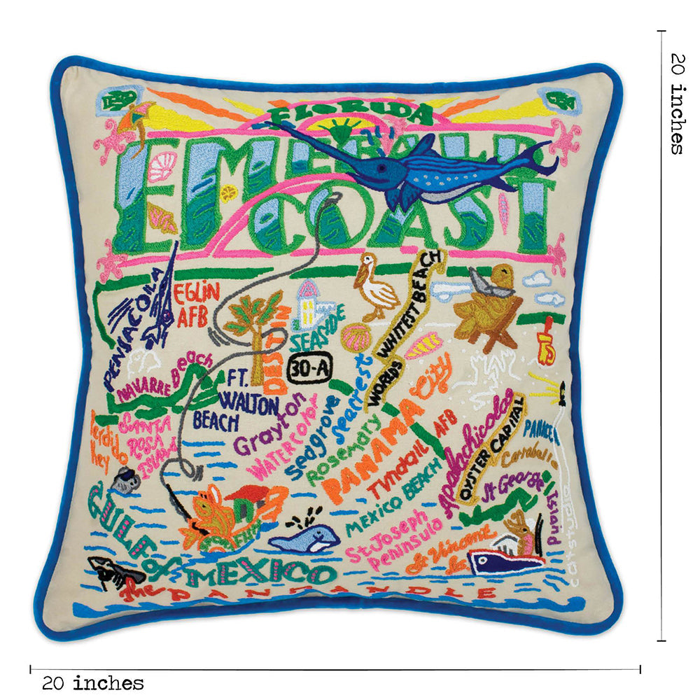 Emerald Coast Hand-Embroidered Pillow