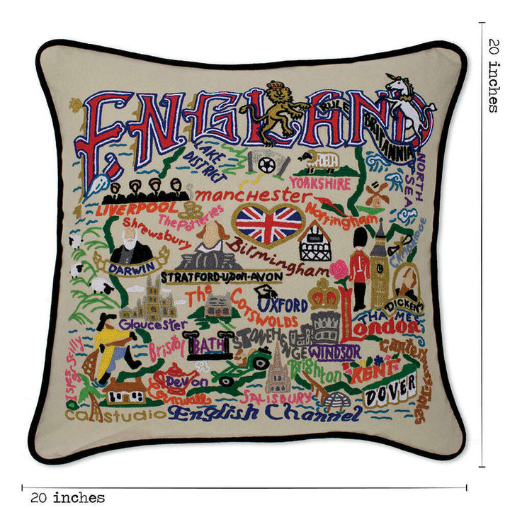England Hand-Embroidered Pillow