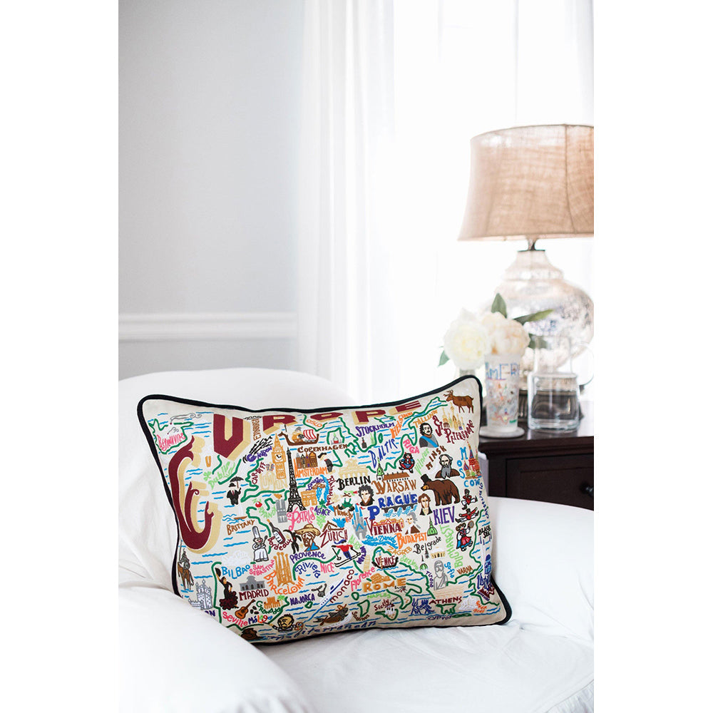 Europe Embroidered Pillow