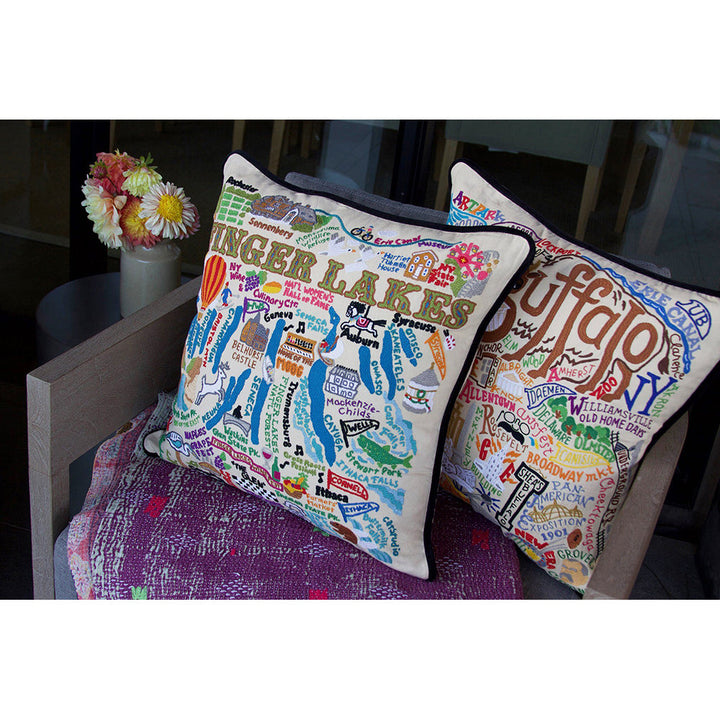 Finger Lakes Hand-Embroidered Pillow