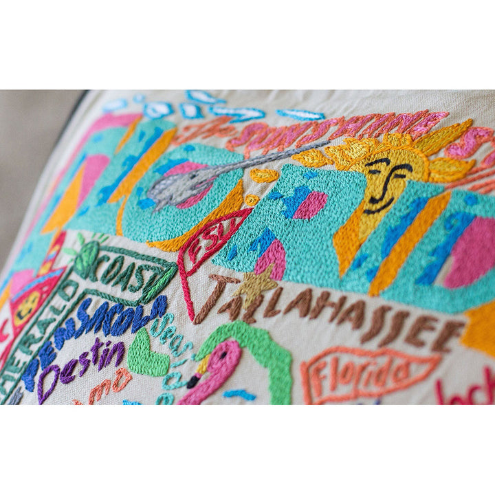 Florida Hand-Embroidered Pillow