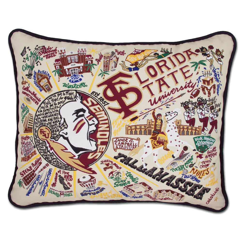 Florida State University (FSU) Collegiate Hand-Embroidered Pillow