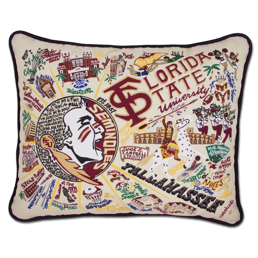 Florida State University (FSU) Collegiate Hand-Embroidered Pillow