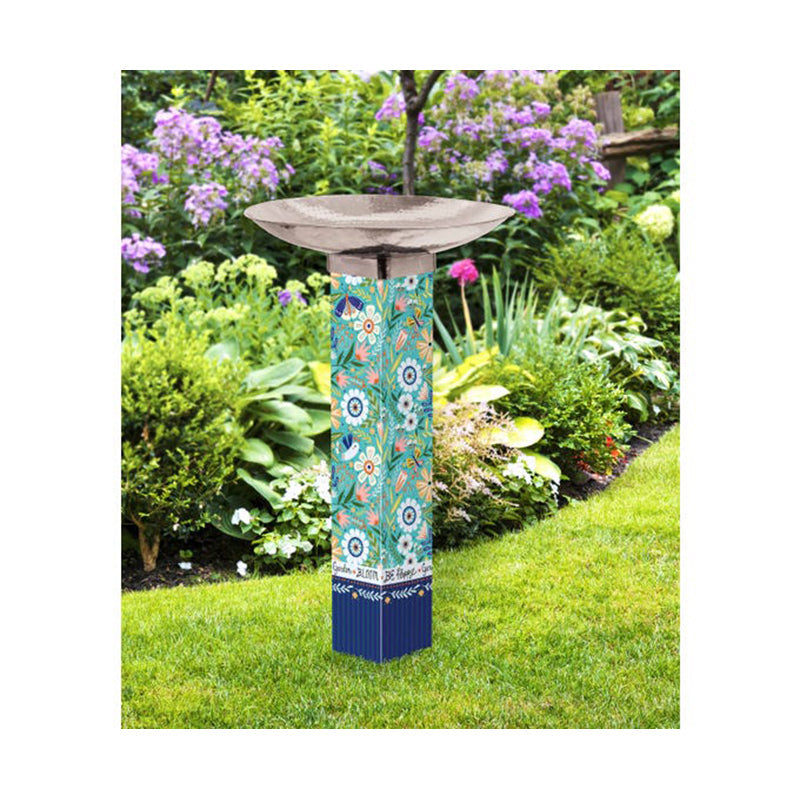 Folksy Garden Blue Bird Bath Art Pole w/ST9025 Stainless Steel Topper by Studio M