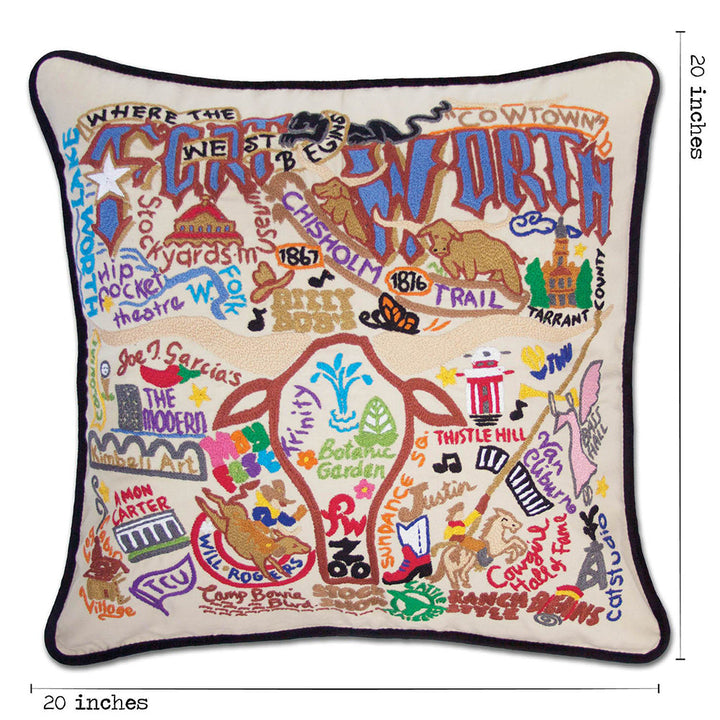 Fort Worth, TX Hand-Embroidered Pillow