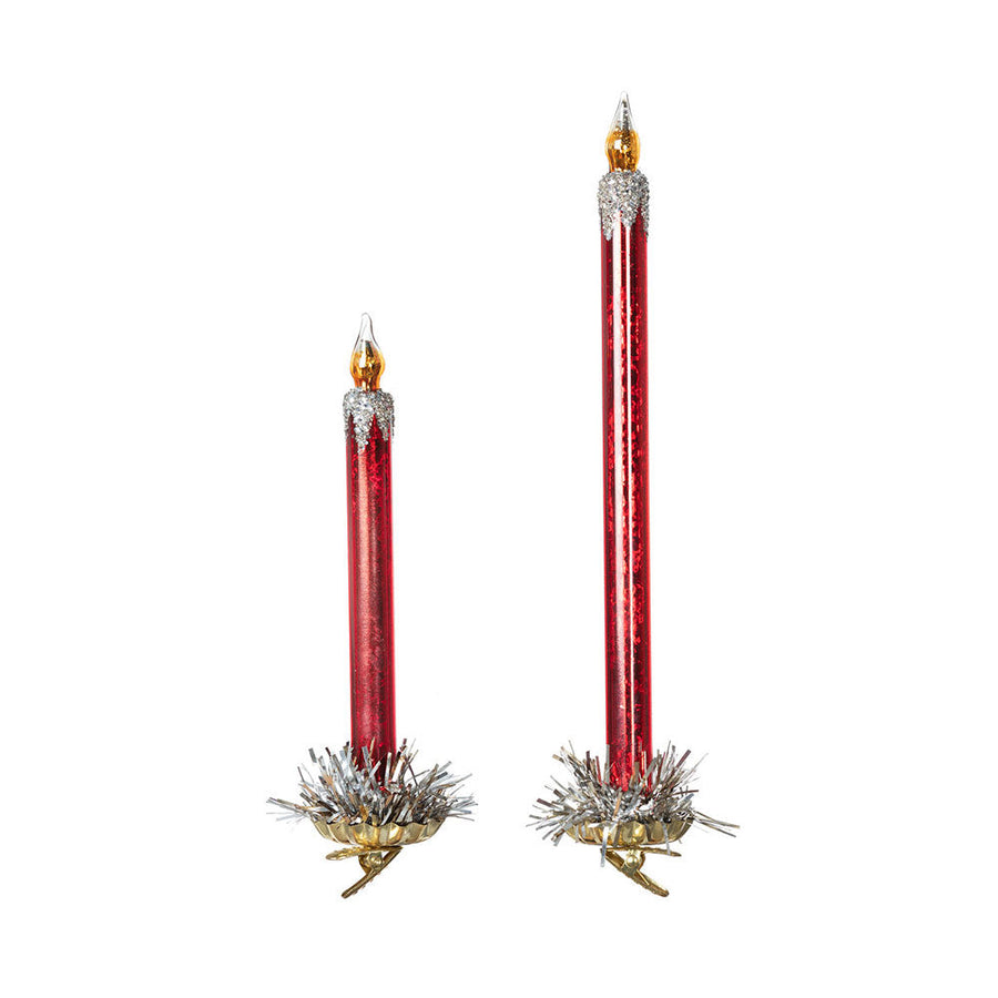 Frosted Red Glass Taper Candle Clip-on Ornament by Park Hill