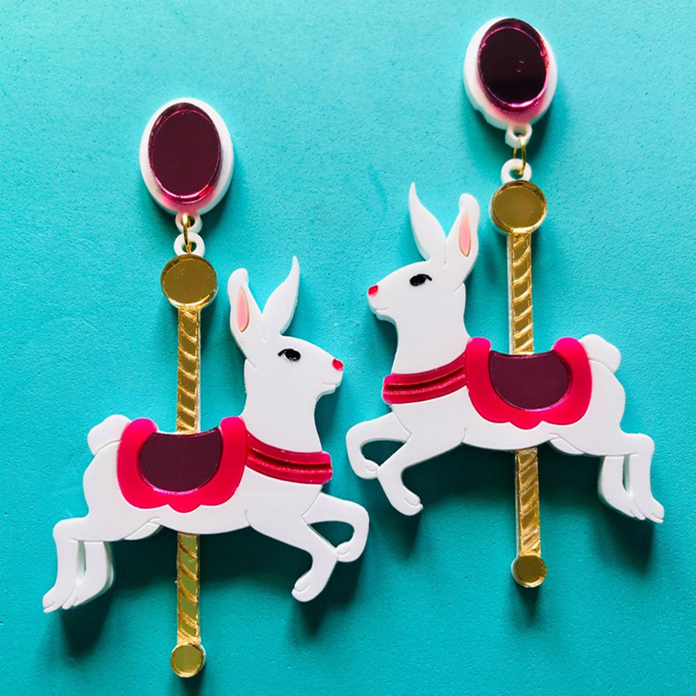 Funfair Collection - Carousel Rabbit Acrylic Earrings by Makokot Design