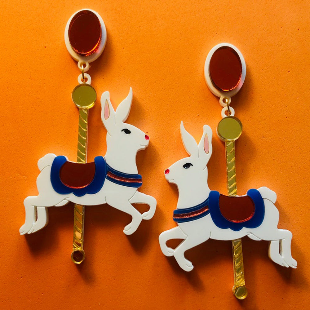 Funfair Collection - Carousel Rabbit Acrylic Earrings by Makokot Design