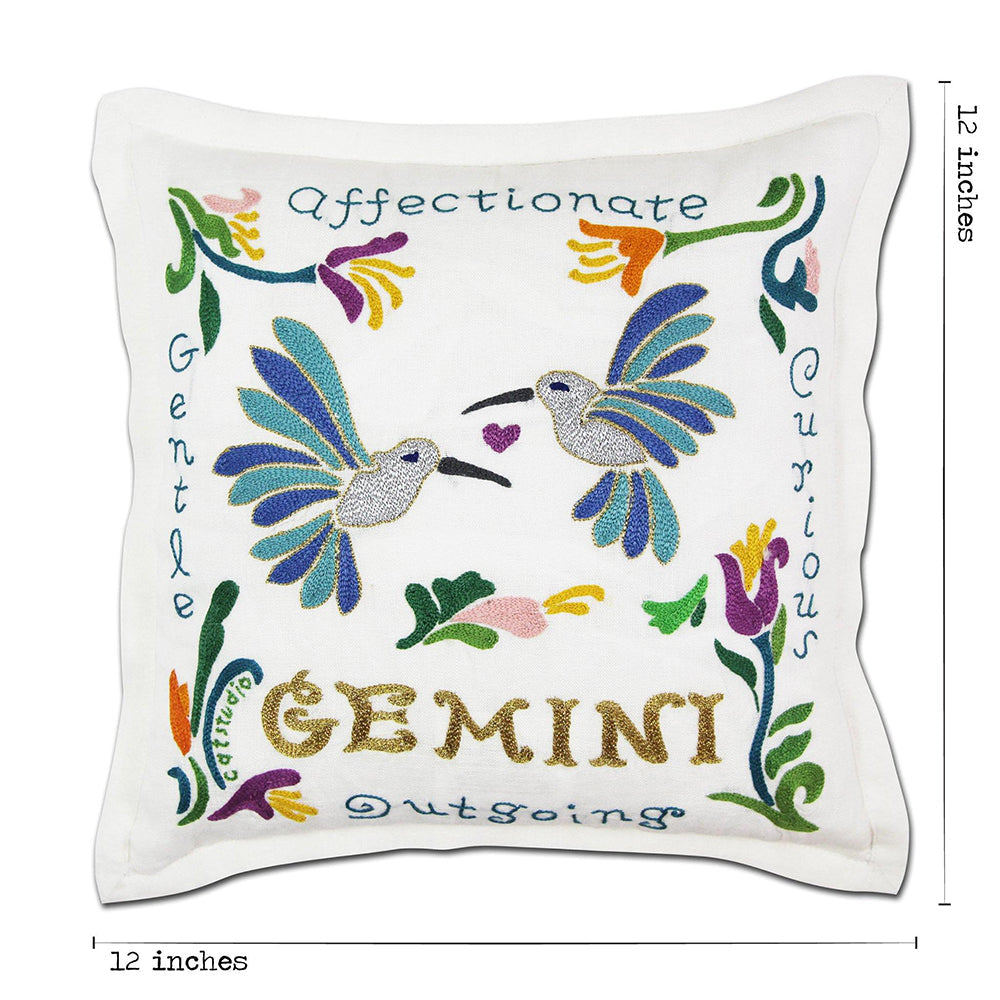 Gemini Astrology Hand-Embroidered Pillow by Cat Studio