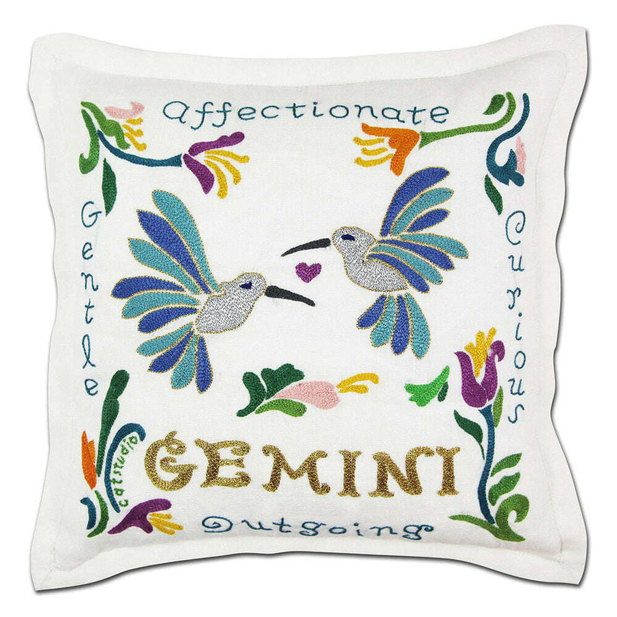 Gemini Astrology Hand-Embroidered Pillow by Cat Studio