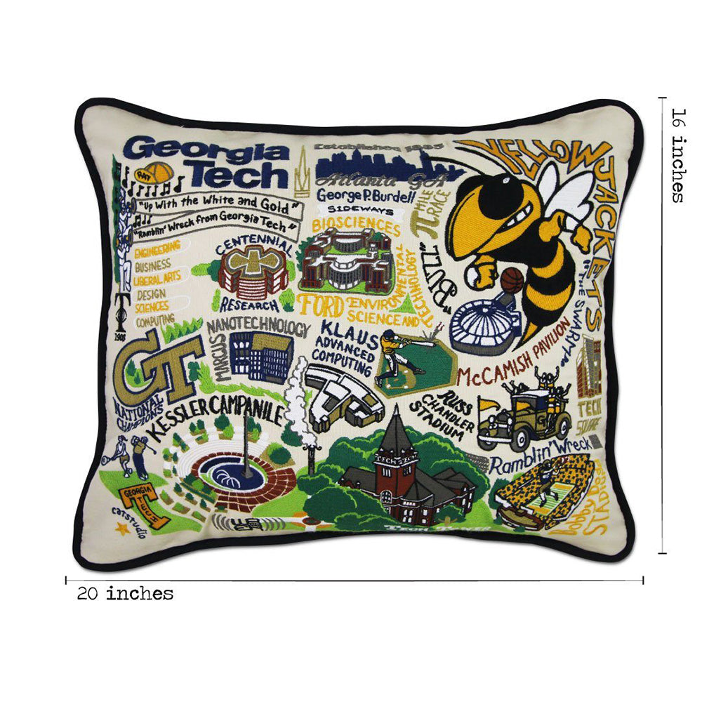 Georgia Tech Collegiate Hand-Embroidered Pillow