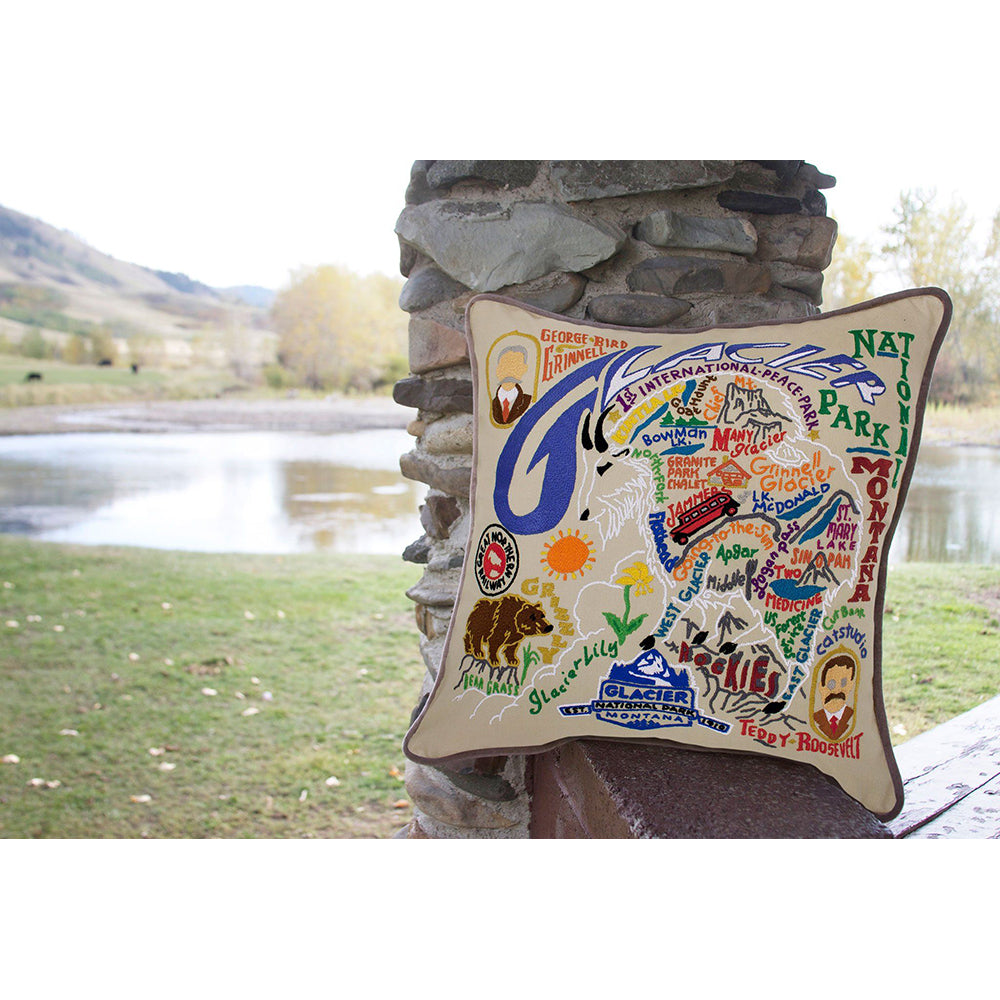 Glacier Park Hand-Embroidered Pillow